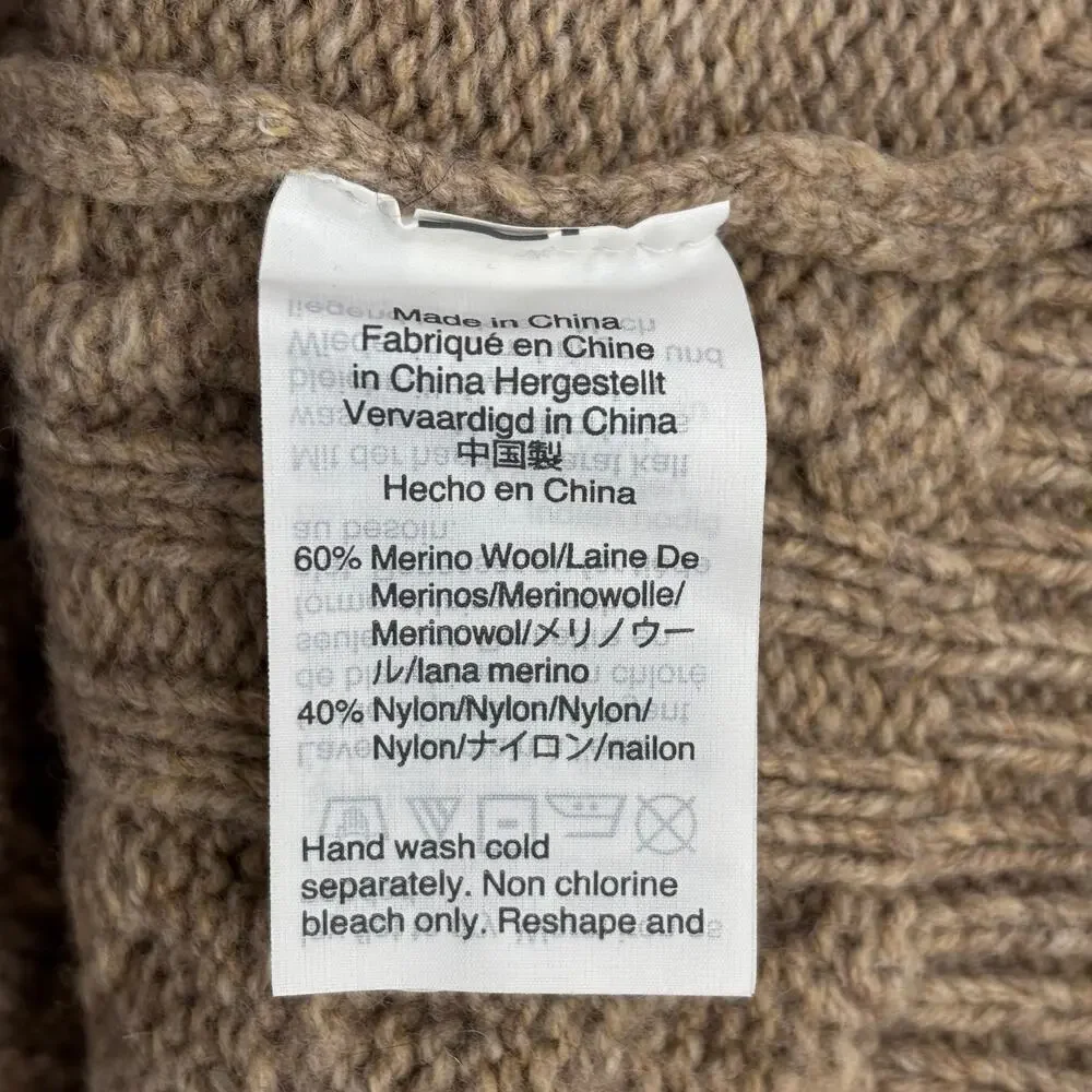 J.‎ Crew Rugged Merino Wool Sweater Men's Size XL Tan Brown Cable Knit Pullover